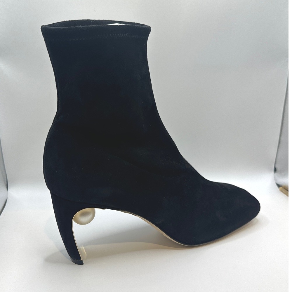 Nicholas Kirkwood NIB Maeva Pearl Black Suede Square Toe Sock Ankle Boot Size 41 - Picture 3 of 14